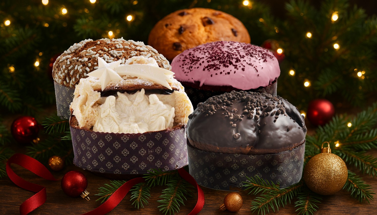 Various Panettone on holiday setting