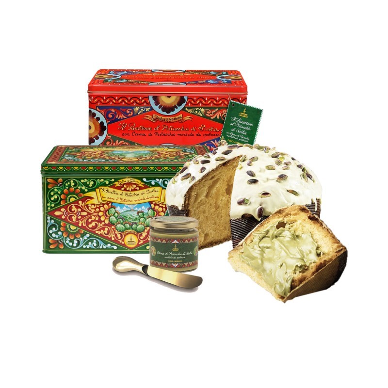 Panettone al Pistacchio 600gr - with packages and cream