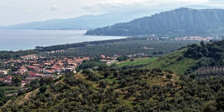 Calabria, Italy hillside, homes and ocean